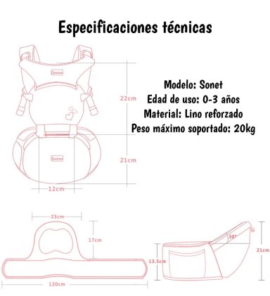 PORTABEBE  ERGONOMICO 0-3 AÑOS SONET GRIS BY LUBABYCAS - 8