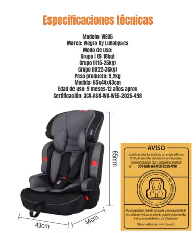 SILLA DE AUTO BUTACA 9-36KG 12 AÑOS ROSADA WE05 LUBABYCAS - 8