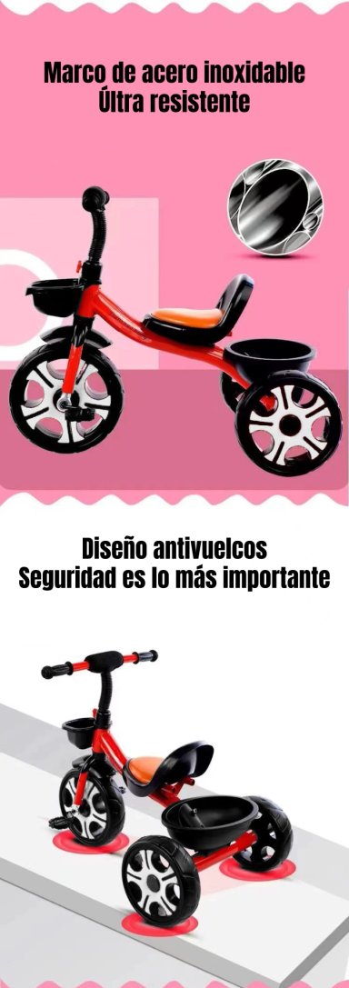 TRICICLO INFANTIL CON CANASTOS 5 AÑOS UNIX ROSADO LUBABYCAS - 5