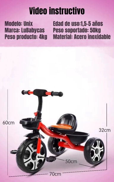 TRICICLO INFANTIL CON CANASTOS 5 AÑOS UNIX ROSADO LUBABYCAS - 8