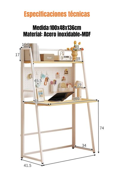 ESCRITORIO MESA PLEGABLE MULTIFUNCIONAL 100CM CORSA - 8