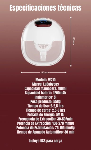 EXTRACTOR DE LECHE ELE CTRICO PORTATIL W210 LUBABYCAS - 7