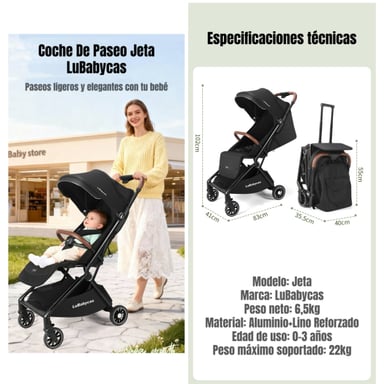 COCHE DE PASEO TIPO MALETA ALUMINIO 0-3 AÑOS JETA LUBABYCAS - 2