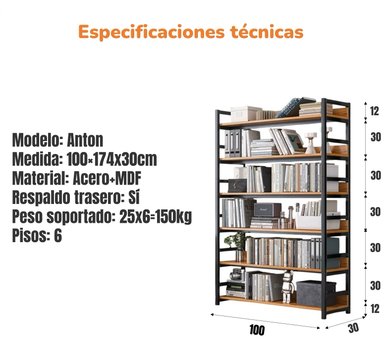 ESTANTES LIBRERO REPISAS DE 6 NIVELES 174CM ANTON - 8