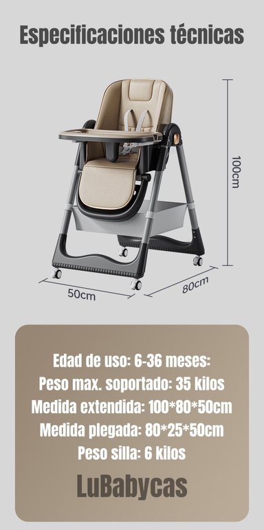 SILLA DE COMER RECLINABLE PLEGABLE LUBABYCAS ROSADA - 8