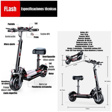 SCOOTER ADULTO ELE CTRICO FLASH 48V 500W 80KM ALUMINIO NEGRO - 8