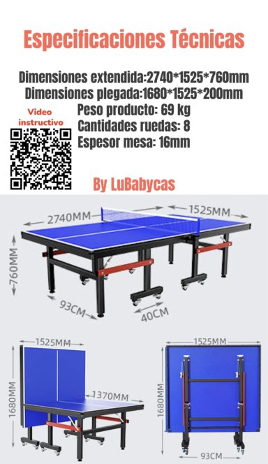 MESA DE PING PONG PROFESIONAL PLEGABLE ACCESORIOS LUBABYCAS - 8