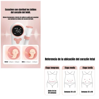 MONITOR FETAL DOPPLER LATIDOS CORAZON BEBE  GRIS LUBABYCAS - 6