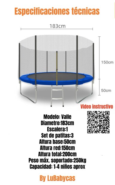 CAMA ELASTICA TRAMPOLINE LUBABYCAS 183CM ESCALERA VALLE - 8