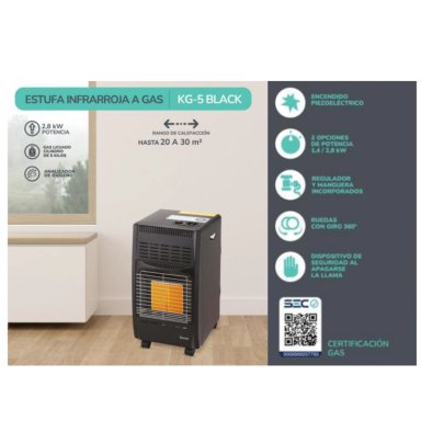 ESTUFA INFRARROJA A GAS KENDAL CALEFACCION 5 KILOS NEGRO KG-5 - 6