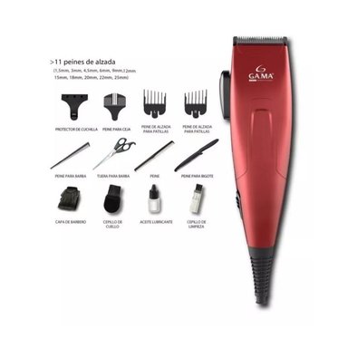 MÁQUINA CORTAPELO GAMA BARBA 24 ACCESORIOS ROJO GM562 3 VELOCIDADES - 4