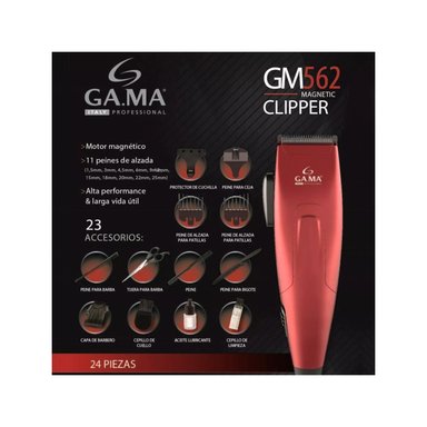 MÁQUINA CORTAPELO GAMA BARBA 24 ACCESORIOS ROJO GM562 3 VELOCIDADES - 6