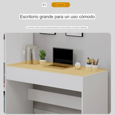 ESCRITORIO BLANCO MODERNO CON LIBRERO - 7