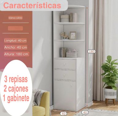 MUEBLE ESQUINERO MULTIFUNCIONAL CON REPISAS ESTANTE CAJONES 180X40X40 - 3