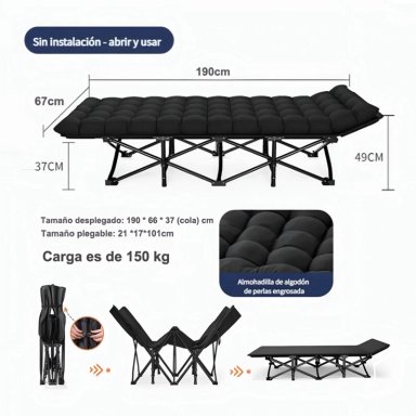 CAMA PORTATIL PLEGABLE RECLINABLE CON COLCHON DESMONTABLE - 4