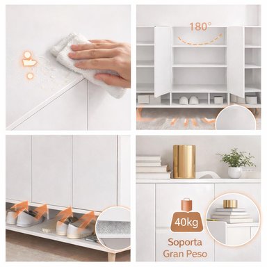 ZAPATERO ORGANIZADOR BLANCO 120X32X100 CM GRAN CAPACIDAD CON PUERTAS ABATIBLES - 5