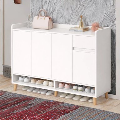 ZAPATERO ORGANIZADOR BLANCO 120X32X100 CM GRAN CAPACIDAD CON PUERTAS ABATIBLES - 6