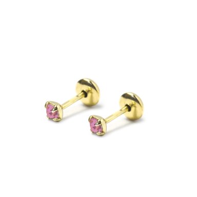 AROS BEBE  CIRCON ROSADO 2MM ENCHAPADO ORO 18K - 1