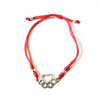 PULSERA ANDREA COGGIOLA JOYAS CORDÓN ROJO HUELLA PERRO PLATA FINA 925 - 1