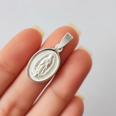 COLGANTE MEDALLA VIRGEN  DE GUADALUPE OVAL PLATA FINA 925 - 3