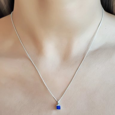 COLLAR LAPISLAZULI CUADRADO VENECIANA PLATA FINA 925 - 4