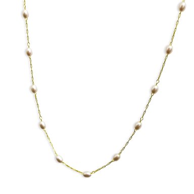 COLLAR PERLA SINTE TICA OVALADA ENCHAPADO ORO 18K - 1
