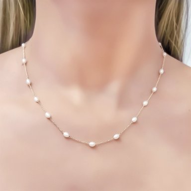COLLAR PERLA SINTE TICA OVALADA ENCHAPADO ORO 18K - 2
