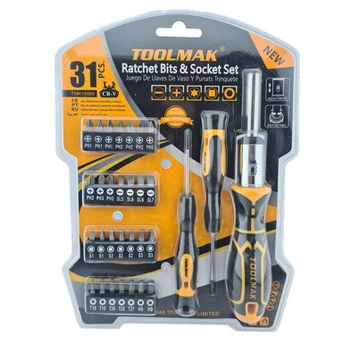 JUEGO DESTORNILLADOR CON RATCHET PUNTAS PRECISIÓN 31 PCS TOOLMAK TMK19955 - 1