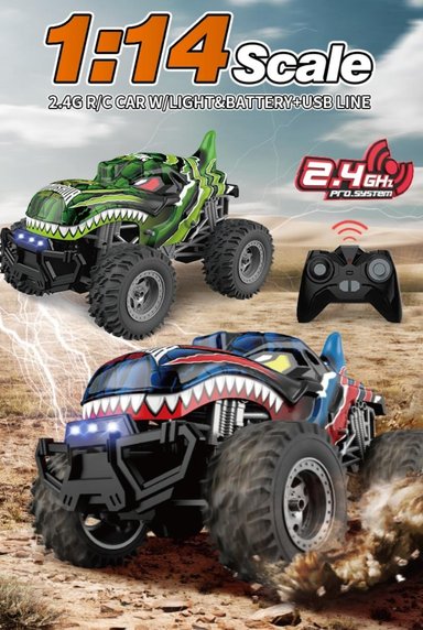 AUTO GRAN DINOSAURIO CONTROL REMOTO 2,4 GHZ  1:14, LUCES VERDE - 8