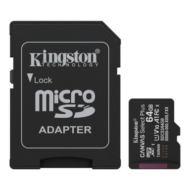 UPS TORRE KINGSTON MEMORIA MICRO SD 64 GB CLASE 10+ADAPTADOR, CANVAS SELECT PLU - 1