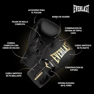 GUANTES BOXEO CUERO / POLIURETANO EVERLAST PROSTYLE ELITE V2 TRN NEGRO - 2