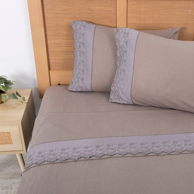 SABANA POLAR LISA BRODERIE 2 PLAZAS TAUPE - 1