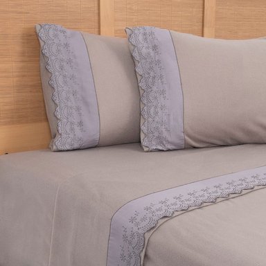 SABANA POLAR LISA BRODERIE 2 PLAZAS TAUPE - 2