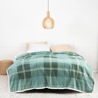 FRAZADA POLAR-SHERPA ESTAMPADA 1.5 PLAZAS TARTAN VERDE - 1
