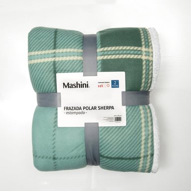 FRAZADA POLAR-SHERPA ESTAMPADA 1.5 PLAZAS TARTAN VERDE - 3