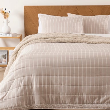 QUILT PALMA CATIONIC SHERPA KING BEIGE - 1