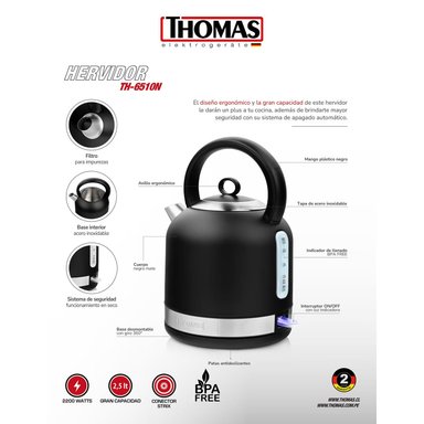 HERVIDOR THOMAS 2.5 L TH-6510N NEGRO MATE - 5