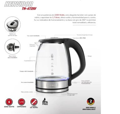 HERVIDOR THOMAS TH-4725 VIDRIO 17L - 5