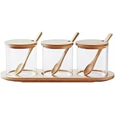 SET 3 CANISTER BAMBOO CON BANDEJA GLASSO - 2