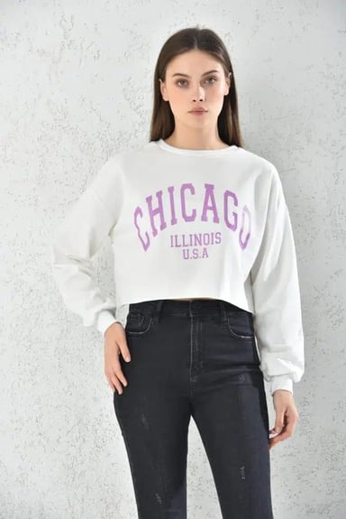 POLERON CROP TOP MUJER BLANCO CON CAPUCHA - 1