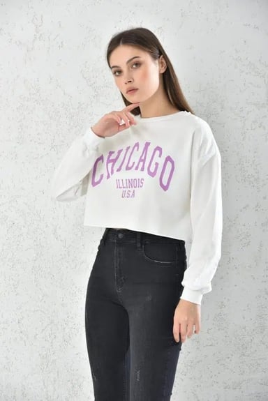 POLERON CROP TOP MUJER BLANCO CON CAPUCHA - 2