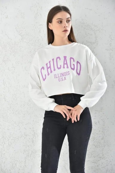 POLERON CROP TOP MUJER BLANCO CON CAPUCHA - 3