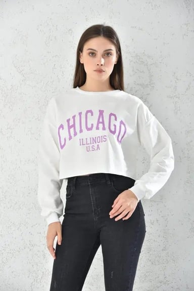 POLERON CROP TOP MUJER BLANCO CON CAPUCHA - 4