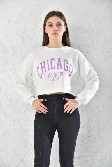 POLERON CROP TOP MUJER BLANCO CON CAPUCHA - 5