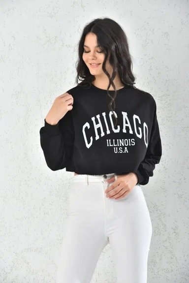 POLERON CROP TOP MUJER NEGRO CON CAPUCHA - 3