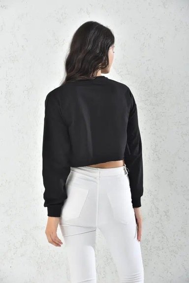 POLERON CROP TOP MUJER NEGRO CON CAPUCHA - 4