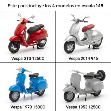 PACK X4 MOTOS VESPA WELLY ESCALA 1:18 - 4