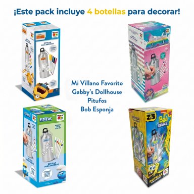PACK X4 BOTELLAS PARA DECORAR SURTIDAS PERSONAJES - 5