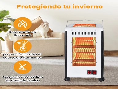 ESTUFA CALEFACTOR 5 LADOS CUARZO HALÓGENO 2000W OMNIDIRECCIONAL RUEDAS - 4