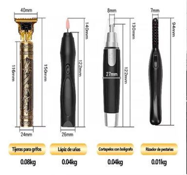 SET MÁQUINA MULTIFUNCIONAL AFEITADORA BARBA NARIZ Y OREJA RECARGABLE - 3